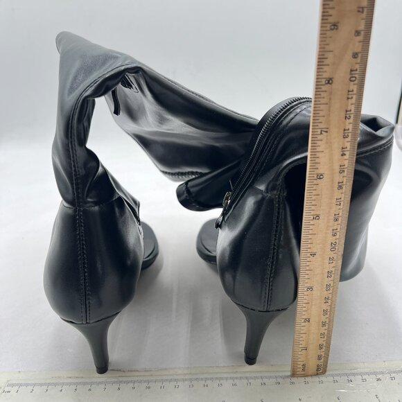 Black Long Boots Round Toe Sandals Booties Low Heels Flip Flop Side Zippers Shoe - Picture 4 of 7